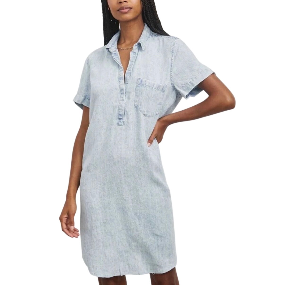 Rails Valerie Light Acid Wash Denim Shirt Dress Linen Blend Collared Size Small